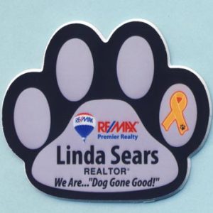 Full color custom shape tag with name and Realtor