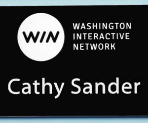 Engraved name tag with logo and one line of text