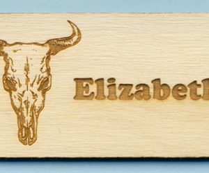 Wooden laser engraved name tag with name
