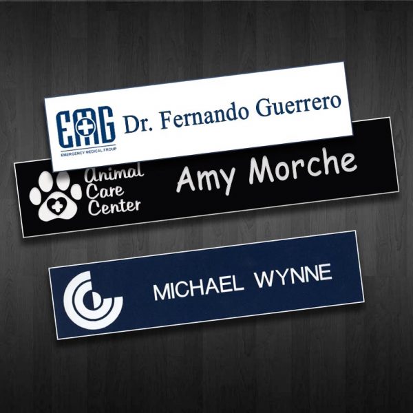 Plastic name plates engraved with logos & 1 line of text