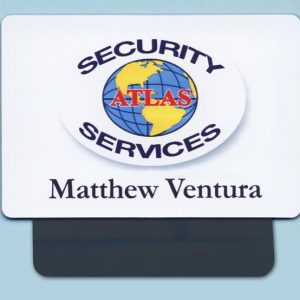 Full color logo on a pocket tag with name