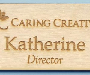 Laser engraved birch wood name tag