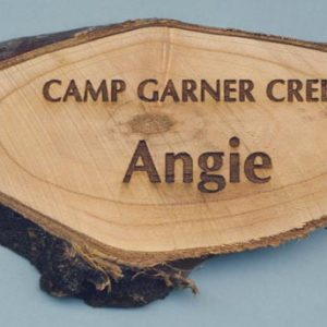 Laser engraved cherry wood with logo and 1 line