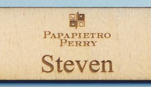 Laser engraved wooden name tag with up to 3 lines of text