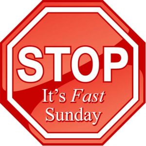 Octagon-shaped red refrigerator magnet with the words Stop It's Fast Sunday