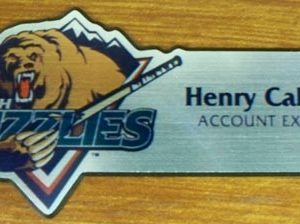 Full color custom shape name tag with up to 2 lines of text