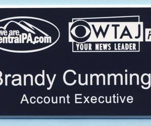 Egraved name tag with 2 logos and up to 2 lines of text