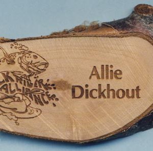 Cherry wood name tag with logo and name