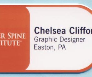 Full color, solid fill, cutout name tag with up to 3 lines of text