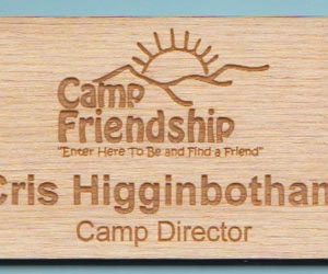 Laser engraved wooden name tag with up to 2 lines of text