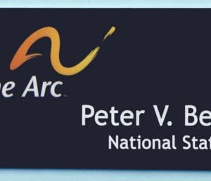 Full color solid fill name tag with name and National Staff engraved