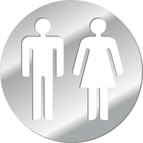 Mirrored acrylic restroom symbols