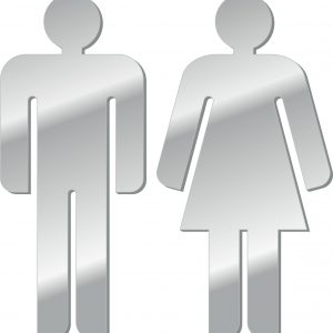 Mirrored acrylic restroom symbol