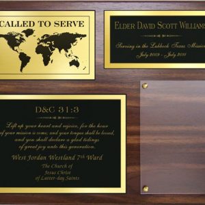 Missionary plaque with name, missiona nd scripture and place for photo