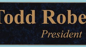 Engraved desk plate with logo and 2 lines