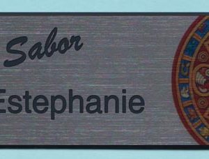 Full color and engraved name tag with name