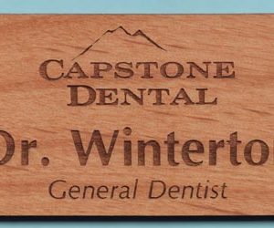 Laser engraved wooden name tag with up to 2 lines of text
