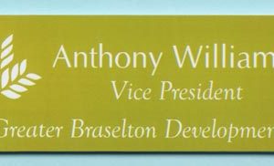 Full color solid fill name tag with up to 2 lines of text