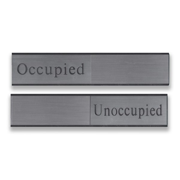 Engraved sliding wall sign with silver metal holder and silver plastic inserts. Includes blank slider piece.