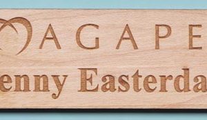 Laser engraved wooden tag with name