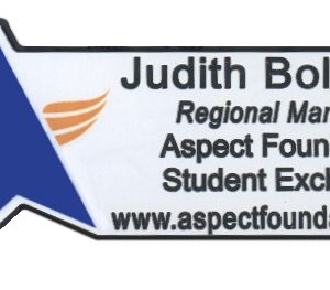 Full color custom shaped name tag with up to 5 lines of engraved text