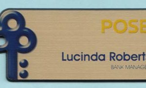 Full color custom shape name tag with up to 2 lines of text