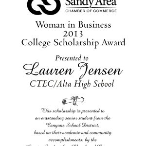 Sandy Area Chamber of Commerce - Junior Women In Business (WIB) Scholarship Plaques-0