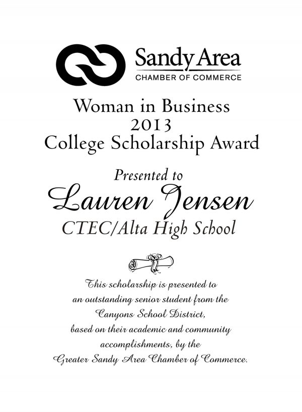 Sandy Area Chamber of Commerce - Junior Women In Business (WIB) Scholarship Plaques-0