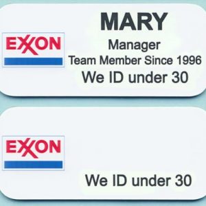 Full color name tag with engraved text