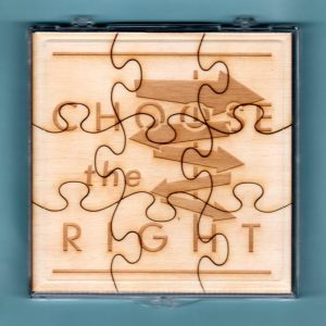Laser-engraved birch wood LDS primary puzzle featuring the words "Choose The Right" & graphics