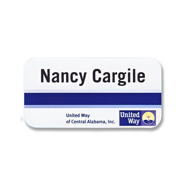 Full color printed United Way name tags with logo & name