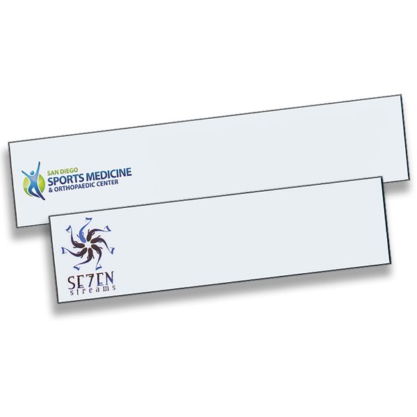 Full color printed name plates with company logos only. White backgrounds with full color logos.