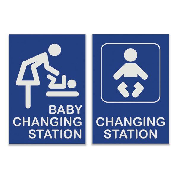 Engraved baby changing station signs with pictogram images and text.