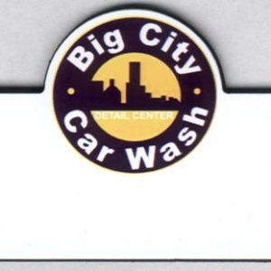 full color cut-out name tag with printed logo and engraved text