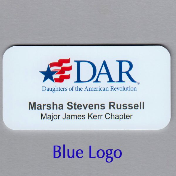 DAR BLUE LOGO (Daughters of the American Revolution) Name Tag 2 with CHAPTER NAME-0