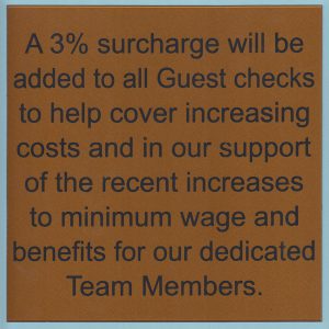 Cohn Restaurant Group - Surcharge Signs 8x8-0