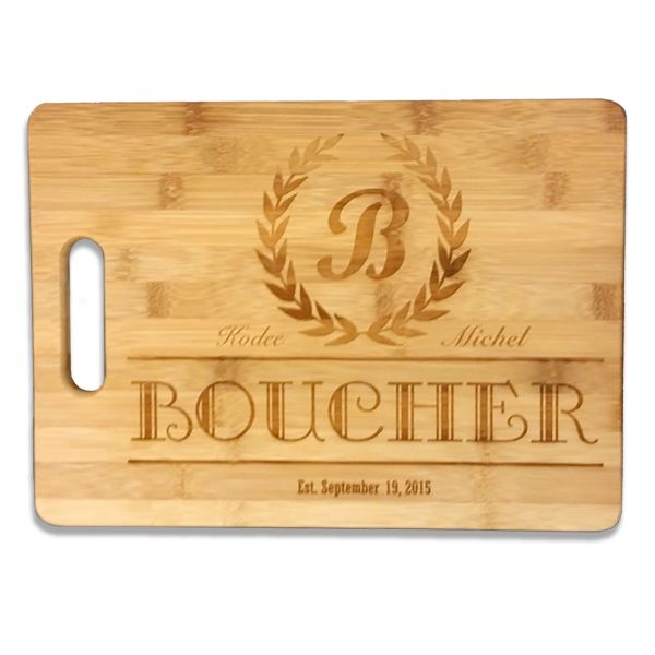 Laser Engraved Bamboo Cutting Board W/Handle 13.75" x 9.75"