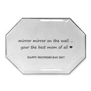 Mother's Day mirror gift with custom lasered text.