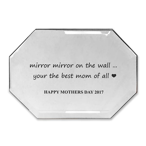 Mother's Day mirror gift with custom lasered text.