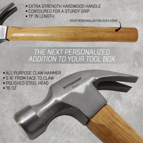 Personalized 16oz Hardwood Handle Steel Head Claw Hammer-13383