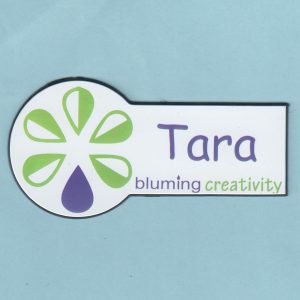 Bluming Creativity - purple names with logo left-0