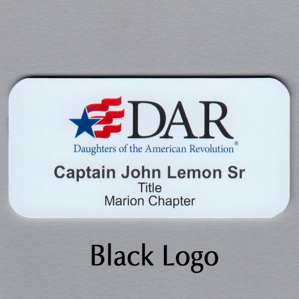 DAR BLACK LOGO (Daughters of the American Revolution) Name Tag 2 with CHAPTER NAME-0
