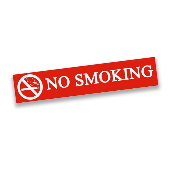 Red plastic engraved smoking sign with text and smoking graphic.