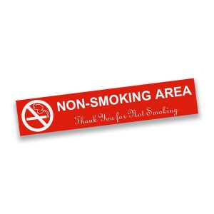 Red plastic engraved smoking sign with text and smoking graphic.