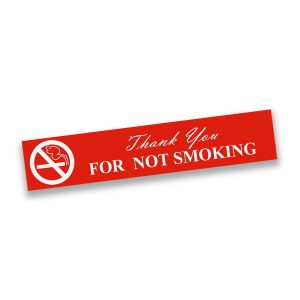 Red plastic engraved smoking sign with text and smoking graphic.