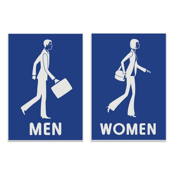 Creative engraved rectangle restroom signs with business men and women.