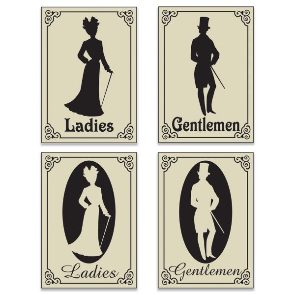 Creative Victorian era styled restroom signs with 2 styles for both ladies and gentlemen.