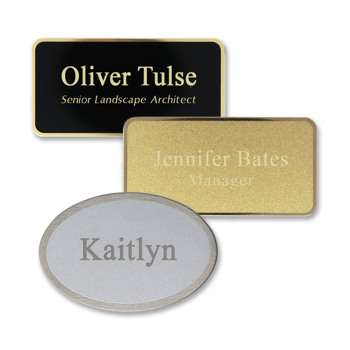 1 GOLD & 1 SILVER OVAL FORD PERSONALIZED NAME BADGES MAGNETIC FASTENER 