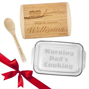 Personalized Holiday Gift Bundle - Pyrex Casserole Dish, Cutting Board, Bamboo Spoon-0