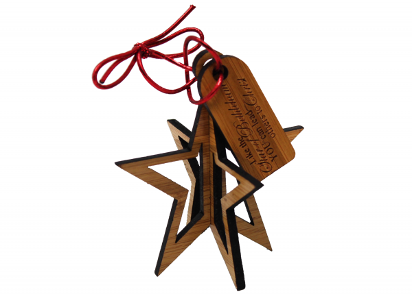 3D Wooden Star Christmas Tree Ornament with Wooden Tag-0
